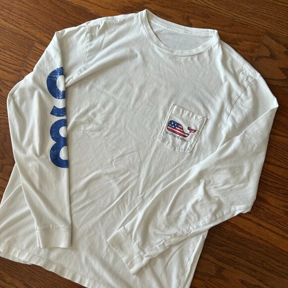 Vineyard Vines Long Sleeve Tee American Flag Whale Graphic USA Size Medium Prep - Picture 5 of 10